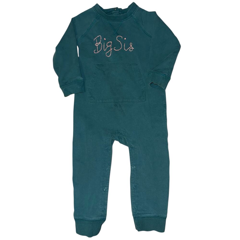 Primary Baby‎ Romper "Big Sis" Green Size 18-24 Mon Embroidered Big Sister ~Flaw
